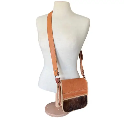 Brown tan black horsehair Western cowgirl leather crossbody messenger bag