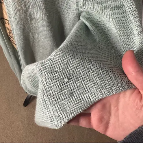 J Jill Open Front Linen Blend Long Duster Cardigan Aqua Size L Pockets Coastal Blue Size L - Image 3