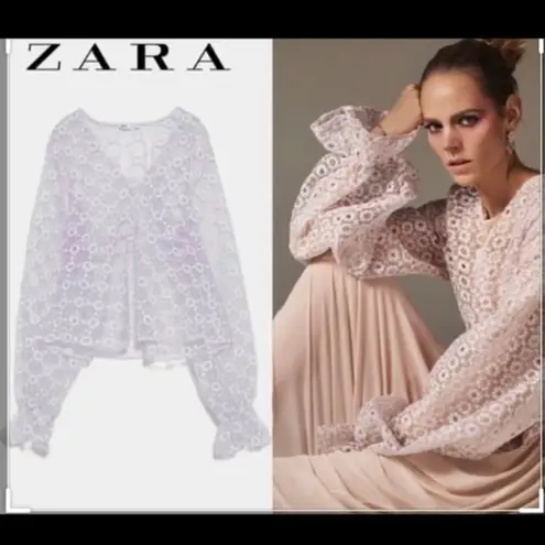 ZARA  embroidered semi sheer blouse 1198/460