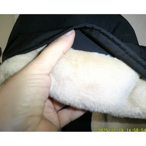 NWT $595 Jane Post S Womens Pile Lined Storm Coat Black Stone Tan Hood Faux Fur