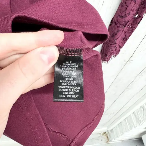 Lulus Dress Women Sz XS Plum Laced Swooner Later Plunge Long Sleeve Lace Mini Purple
