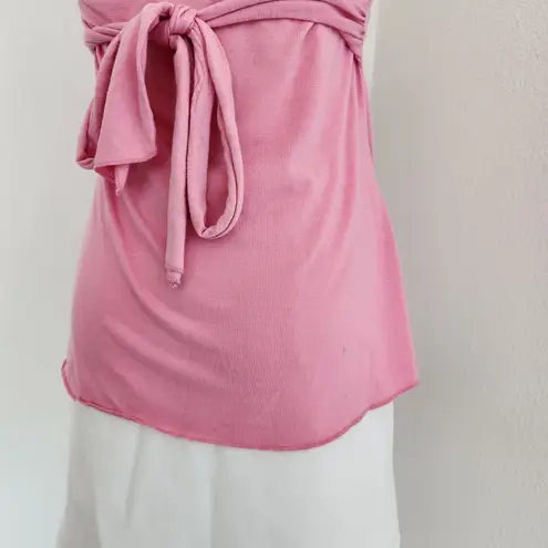 Y2K No Boundaries Pink Halter Top Beaded Rhinestone Front Detail Tank S