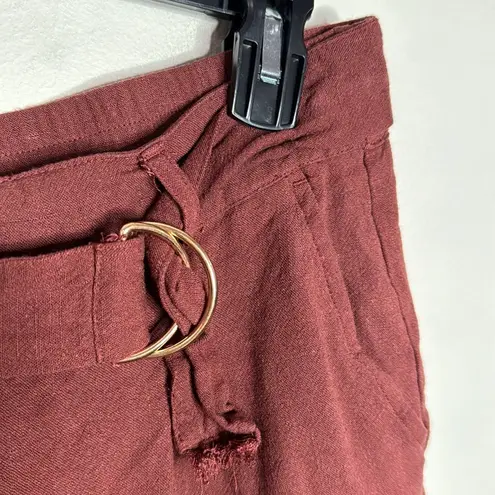 Gentle Fawn Alpha linen blend belted mini shorts in mahogany 3.5” inseam size M