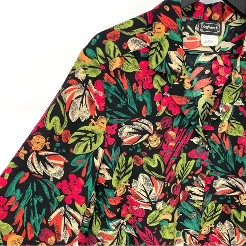 Bonworth Vintage  Colorful Tropical Rainforest Button Down Blouse Large