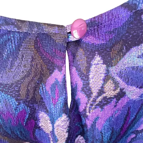 Vintage California Looks Purple Floral Brocade Boho Mini Dress Size 14
