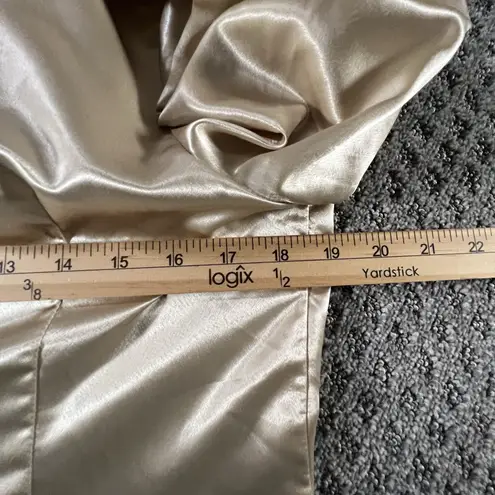 Rihoas Satin Wrap Blouse Small Gold Long Sleeve Button Cuff Collared Dressy Top