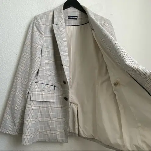 Karl Lagerfeld Paris Double Breasted Style 1-Button Neutral Plaid Blazer M/L?
