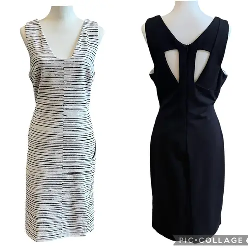 Julia Jordan Dress Size 14 Black White Stripe Knit Sheath Cut Out Back Zipper