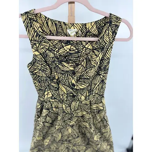 Anthropologie Weston Wear Emerging Leaves Sleeveless Dress Size 2 Yellow Black