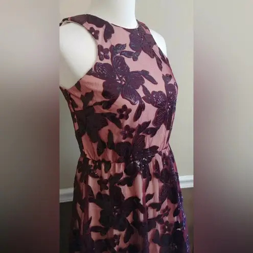 Soiéblu Burgundy Floral Sequined Short Party Modcloth Dress Size Medium