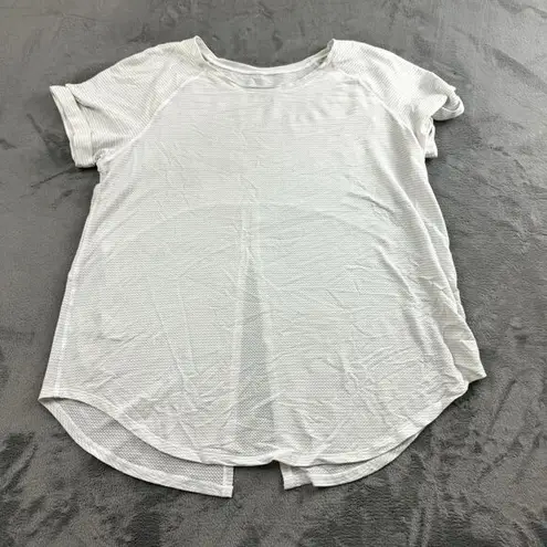 Lululemon  Womens Top Size 6 White Open Back Logo Athletic Short Sleeve Outdoors