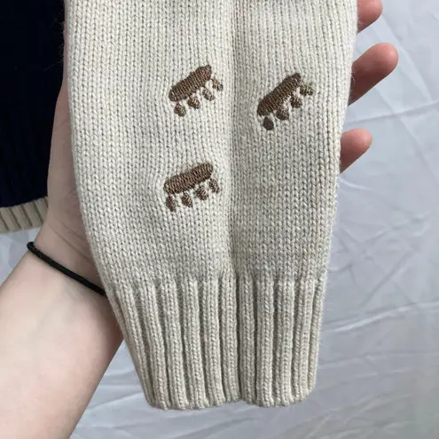 AA & ZZ Womens M Beige & Blue Embroidered Cat Sweater Color Block Kitty Pawprint Size M