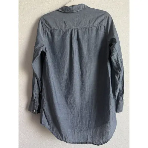 J.CREW Women’s Chambray Half Button Down Popover Shirt Rolled Tab Sleeves Size S Blue