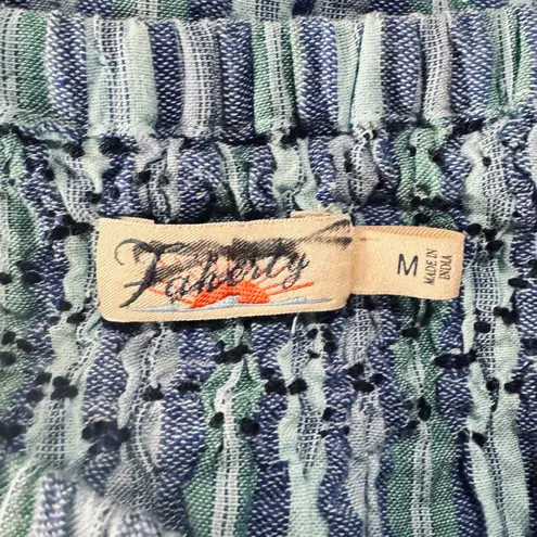 Faherty Medium Peasant Top Striped Puff Sleeves Smocked Square Neck Blue Multi