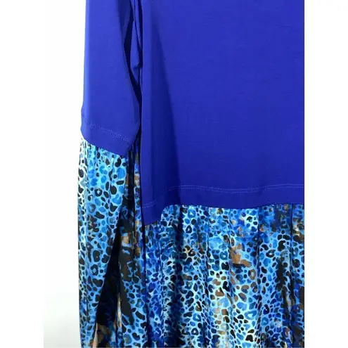 Nygard Women's Leopard Print Crew Neck Long Sleeve Top Blue Size Medium