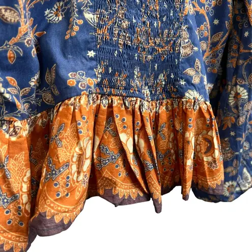 House of Harlow 1960 X Revolve Nastassia Boho Top S Cropped Floral Puff Sleeve Blue