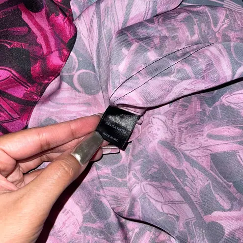 LaQuan Smith Engine Print Oversized Button Down in Pink