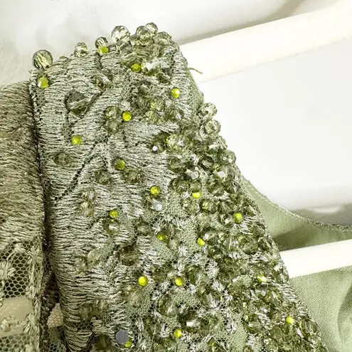 Mac Duggal 20310 Olive Green Embroidered Flutter Sleeve V Neck Gown 14 NEW $798