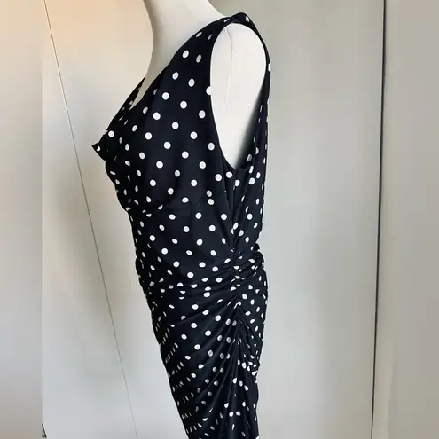 Ralph Lauren Lauren  Dress Black Polka Dot Printed KNee Length Size 14 Flattering