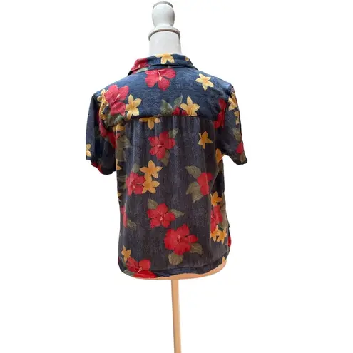 Caribbean Joe Multi-Color Floral Print Short Sleeve Button Down Women's Shirt M