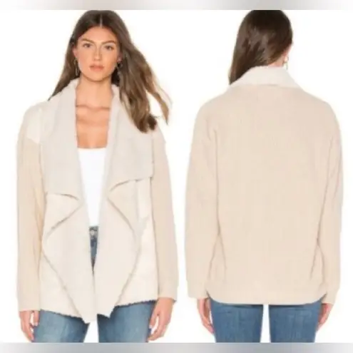 John + Jenn Women’s Sienna Ivory Faux Fur/Suede Drape Sherpa Open Cardigan Sz L