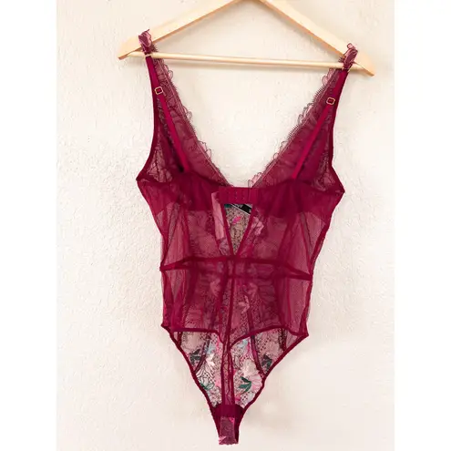 Victoria's Secret NEW  Maroon Lace Bodysuit L/XL Thong Floral