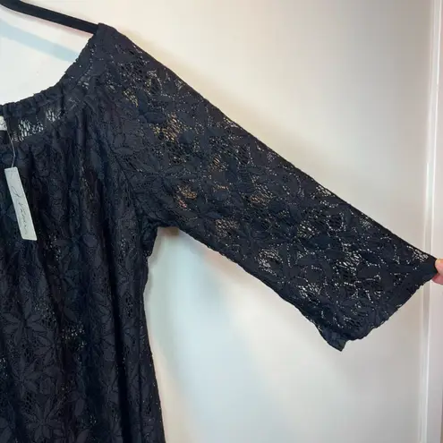 J. VALDI Womens Floral Crochet Lace Tunic Swim Cover Up Dress Black NEW Sz Large