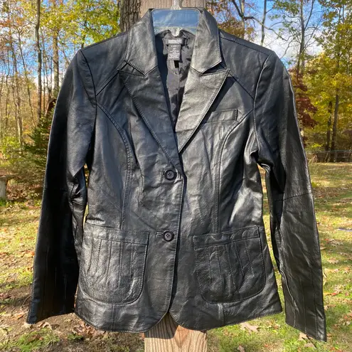 MetroStyle 🖤 Vintage Y2K 2000s Size 4 Petite Black Leather Jacket 🖤