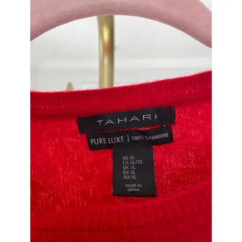 Tahari Cashmere Red Crewneck Sweater XL Old Money Festive Holiday Pure Luxe