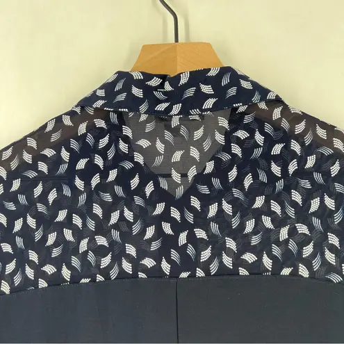 Ivy Ridge Navy Blue Patterned Mesh Neckline Stretch Jersey Knit Dolman Polo Top