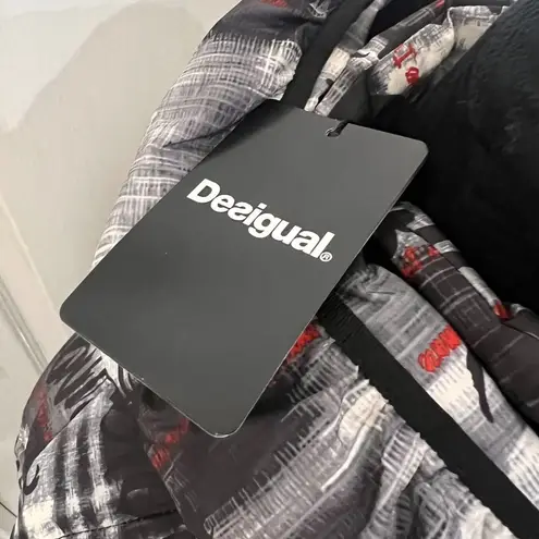 Desigual Womens Jacket Size 6 Black Sigrun 36 Padded Tartan Lettering Coat NWT