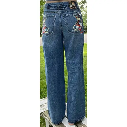 Ed Hardy NWT  Retro Med Jeans Women's Size 26 Loose Fit Wide Leg Born Free