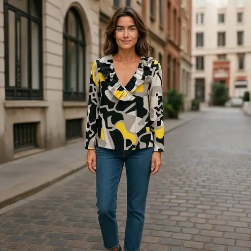 Sandro Sportswear Black & Yellow Geometric Shape Design Blazer Size L