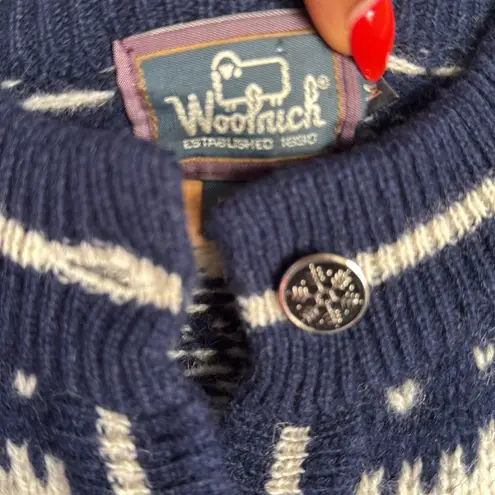 Woolrich Navy Fair Isle Wool Cardigan Medium
