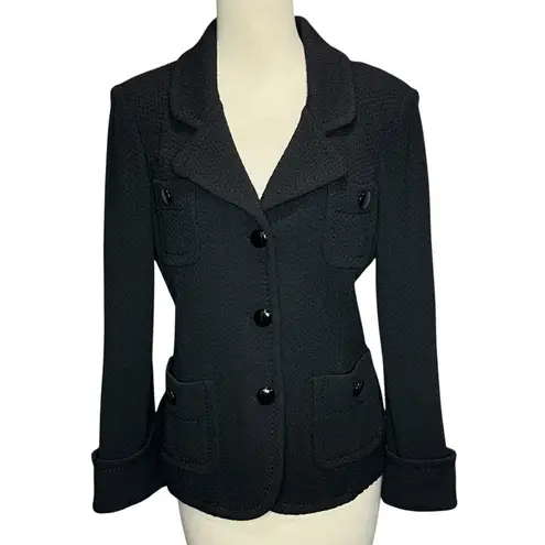 St. John Caviar Santana Knit Blazer Jacket Women 6 Black Button Pockets Old Money