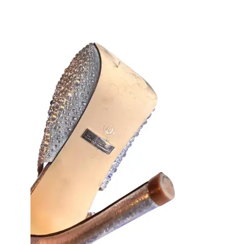 Audrey Brooke Size 11 Rhinestone Stilettos Peep-Toe Slingback Silver