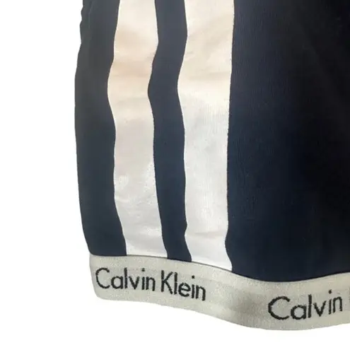 Calvin Klein  Black & White Striped Logo Trim Racerback Sports Bra Women Sz M