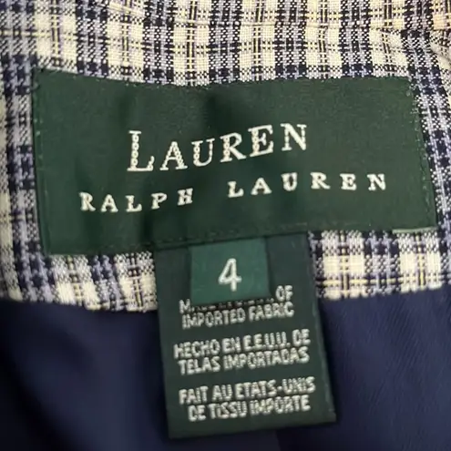 LRL 100% Linen Blue Checkered Plaid Blazer Sz 4