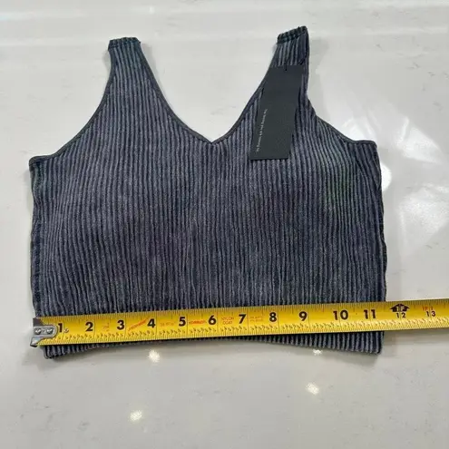 NWT S.Deer Ribbed V Neck Crop Top Shirt Womens L Mineral Wash Grey Bralette Gray Size L
