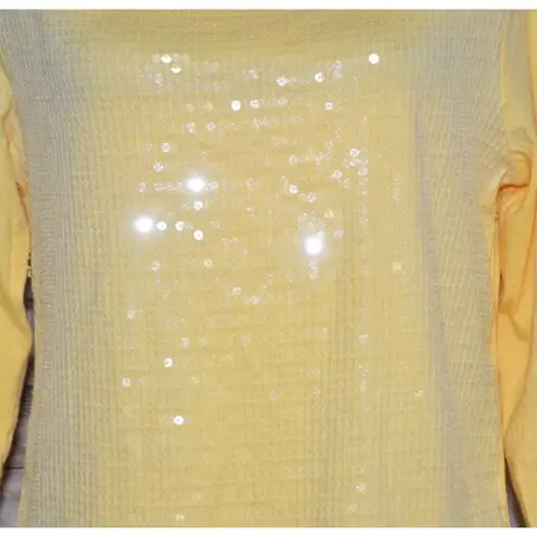 Ann Taylor LOFT Ladies Butter Yellow Sequin Blouse Top Size L Tunic Sparkle