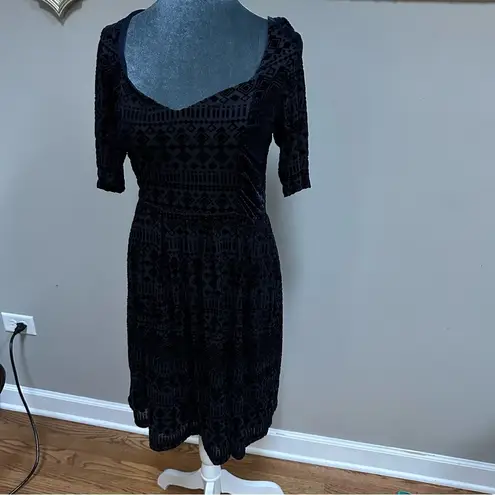 Anthropologie Meadow Rue Navy Velvet Geo Burnout Sweetheart Neckline Dress S Blue