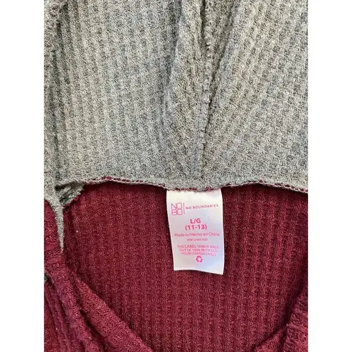 No Boundaries  Burgundy Gray Color Block Lightweight Pullover Hoodie L 11 - 13