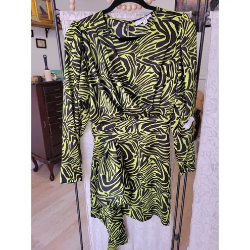Rent the runway size 4 low cut ronny kobo zebra print green dress ruffle animal