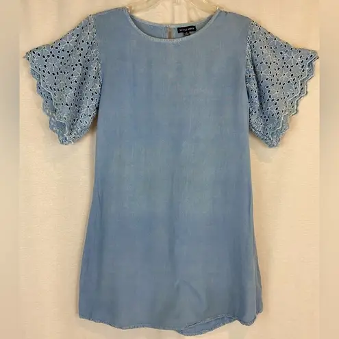 Eyelet Sleeve Pale Denim Chambray Blue Mini Dress by Style Envy Fairy Feminine