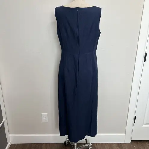 Laura Ashley Vtg Sz 12 Dress Linen Blend Midi Lagenlook Sleeveless Classic Navy