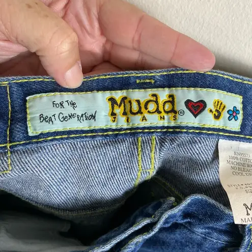 Mudd Vintage  Sz 9 Juniors Y2K Flare Denim Jeans Embroidered Yellow Back Pockets