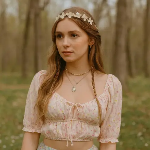 Elodie Floral Print Short Sleeve Scoop Neck Rayon Cropped Top Size Medium NWT