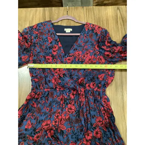 Shoshanna  faux wrap long sleeve floral ruffle blue & red v neck mini dress  10