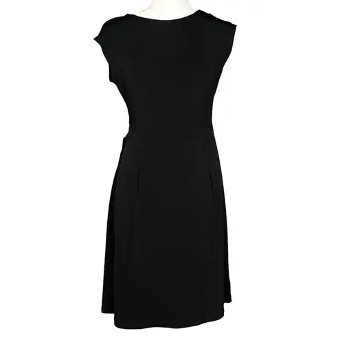 Clara Sun Woo Dress Size Small Ruched Slimming Black Faux Wrap Work Classic