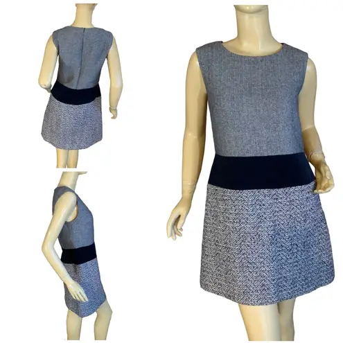 NAVY BLUE WOOL & SILK BLEND W/VELVET TWEED DRESS & BOLERO SUIT SET (36/4)